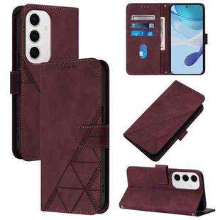 For Samsung Galaxy S24 FE 5G Crossbody 3D Embossed Flip Leather Phone Case(Wine Red)