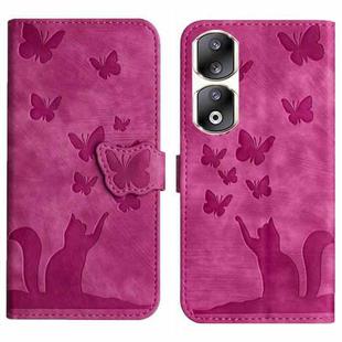 For Honor 90 Pro 5G Butterfly Cat Embossing Flip Leather Phone Case(Pink)