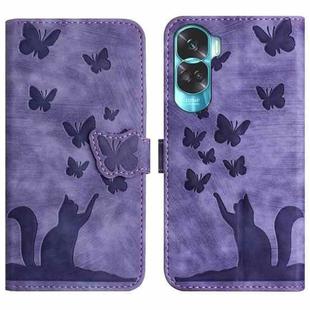 For Honor 90 Lite / X50i Butterfly Cat Embossing Flip Leather Phone Case(Purple)