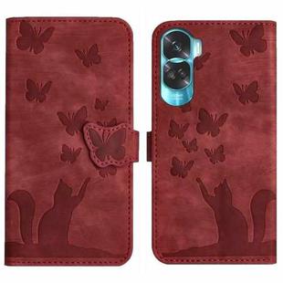 For Honor 90 Lite / X50i Butterfly Cat Embossing Flip Leather Phone Case(Red)