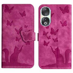 For Honor 90 / 80 Butterfly Cat Embossing Flip Leather Phone Case(Pink)