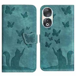 For Honor 90 / 80 Butterfly Cat Embossing Flip Leather Phone Case(Wathet)