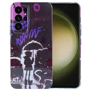 For Samsung Galaxy S23 Ultra 5G Painted Pattern Precise Hole PC Phone Case(Black Purple Umbrella Boy)
