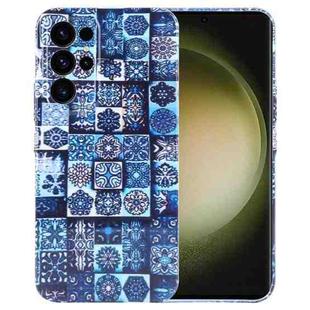 For Samsung Galaxy S23 Ultra 5G Painted Pattern Precise Hole PC Phone Case(Green Plaid)