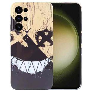 For Samsung Galaxy S23 Ultra 5G Painted Pattern Precise Hole PC Phone Case(Black Yellow Smiling)
