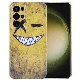 For Samsung Galaxy S23 Ultra 5G Painted Pattern Precise Hole PC Phone Case(Yellow Background Smiling)