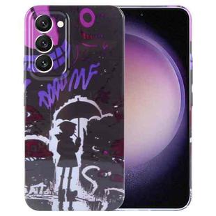 For Samsung Galaxy S23 5G Painted Pattern Precise Hole PC Phone Case(Black Purple Umbrella Boy)