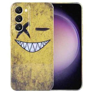 For Samsung Galaxy S23 5G Painted Pattern Precise Hole PC Phone Case(Yellow Background Smiling)