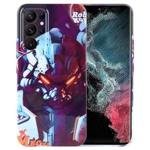 For Samsung Galaxy S22 Ultra 5G Painted Pattern Precise Hole PC Phone Case(Orange Robot)