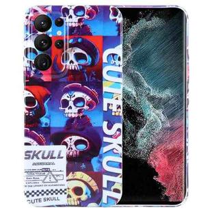 For Samsung Galaxy S22 Ultra 5G Painted Pattern Precise Hole PC Phone Case(Cute Skull)