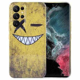 For Samsung Galaxy S22 Ultra 5G Painted Pattern Precise Hole PC Phone Case(Yellow Background Smiling)