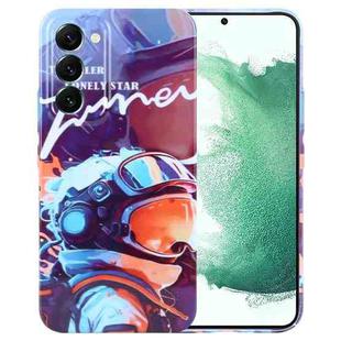 For Samsung Galaxy S22+ 5G Painted Pattern Precise Hole PC Phone Case(Orange Paint Astronaut)