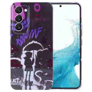 For Samsung Galaxy S22 5G Painted Pattern Precise Hole PC Phone Case(Black Purple Umbrella Boy)