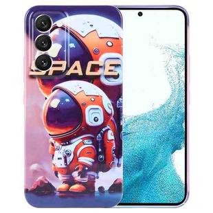 For Samsung Galaxy S22 5G Painted Pattern Precise Hole PC Phone Case(Orange Astronaut)