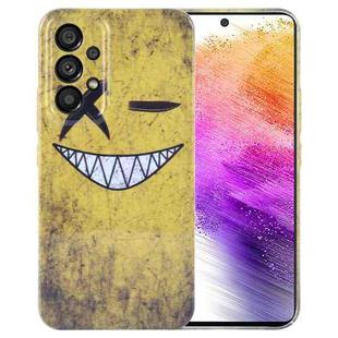 For Samsung Galaxy A73 5G Painted Pattern Precise Hole PC Phone Case(Yellow Background Smiling)