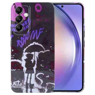 For Samsung Galaxy A54 5G Painted Pattern Precise Hole PC Phone Case(Black Purple Umbrella Boy)