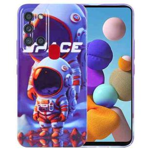 For Samsung Galaxy A21s Painted Pattern Precise Hole PC Phone Case(Orange White Astronaut)