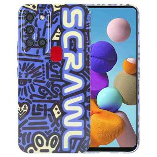 For Samsung Galaxy A21s Painted Pattern Precise Hole PC Phone Case(Blue SCR)