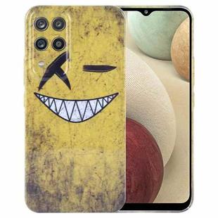 For Samsung Galaxy A12 Painted Pattern Precise Hole PC Phone Case(Yellow Background Smiling)