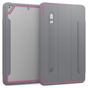 For iPad Air 2 / Air / 9.7 (2018 & 2017) Acrylic + TPU Horizontal Flip Smart Leather Case with Three-folding Holder & Pen Slot & Wake-up / Sleep Function(Rose Red+Grey)