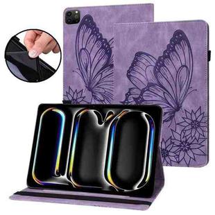 For iPad Pro 11 2024 Big Butterfly Embossed Leather Tablet Case(Purple)