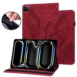 For iPad Pro 11 2024 Big Butterfly Embossed Leather Tablet Case(Red)