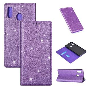 For Samsung Galaxy A40 Ultrathin Glitter Magnetic Horizontal Flip Leather Case with Holder & Card Slots(Purple)