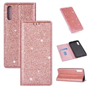 For Samsung Galaxy A70 Ultrathin Glitter Magnetic Horizontal Flip Leather Case with Holder & Card Slots(Rose Gold)