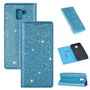 For Samsung Galaxy J6 (2018) Ultrathin Glitter Magnetic Horizontal Flip Leather Case with Holder & Card Slots(Sky Blue)