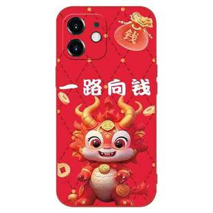 For iPhone 12 mini New Year Red Silicone Shockproof Phone Case(Fortune Dragon)