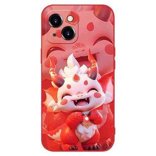 For iPhone 14 Plus New Year Red Silicone Shockproof Phone Case(Happy Dragon Doll)