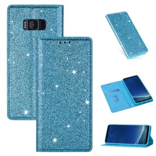 For Samsung Galaxy S8+ Ultrathin Glitter Magnetic Horizontal Flip Leather Case with Holder & Card Slots(Sky Blue)