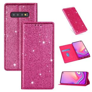 For Samsung Galaxy S10e Ultrathin Glitter Magnetic Horizontal Flip Leather Case with Holder & Card Slots(Rose Red)