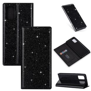 For Samsung Galaxy A41 Ultrathin Glitter Magnetic Horizontal Flip Leather Case with Holder & Card Slots(Black)