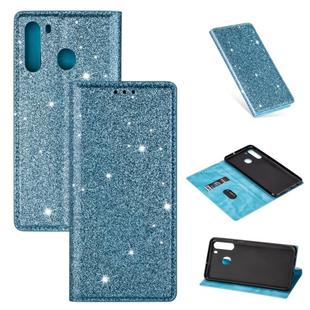 For Samsung Galaxy A21 Ultrathin Glitter Magnetic Horizontal Flip Leather Case with Holder & Card Slots(Sky Blue)
