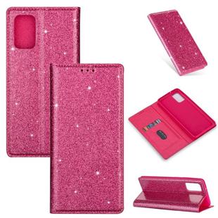 For Samsung Galaxy A51 Ultrathin Glitter Magnetic Horizontal Flip Leather Case with Holder & Card Slots(Rose Red)