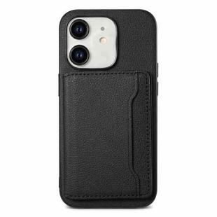 For iPhone 11 Calf Texture Card Bag Design Full Coverage Phone Case(Black)