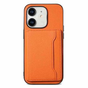 For iPhone 11 Calf Texture Card Bag Design Full Coverage Phone Case(Orange)