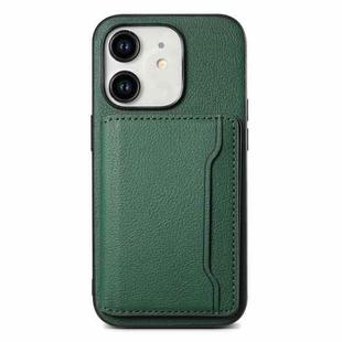 For iPhone 11 Calf Texture Card Bag Design Full Coverage Phone Case(Green)