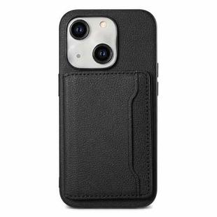 For iPhone 13 Calf Texture Card Bag Design Full Coverage Phone Case(Black)