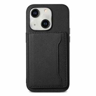 For iPhone 14 Calf Texture Card Bag Design Full Coverage Phone Case(Black)