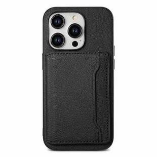 For iPhone 14 Pro Max Calf Texture Card Bag Design Full Coverage Phone Case(Black)