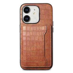 For iPhone 11 Crocodile Texture Card Bag Design Full Coverage Phone Case(Brown)