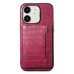 For iPhone 11 Crocodile Texture Card Bag Design Full Coverage Phone Case(Red)