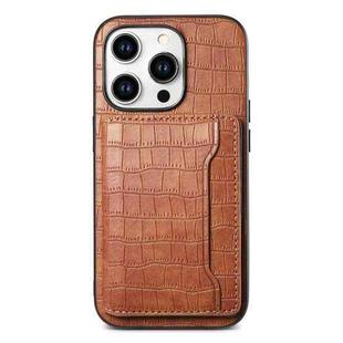 For iPhone 11 Pro Crocodile Texture Card Bag Design Full Coverage Phone Case(Brown)