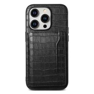 For iPhone 11 Pro Crocodile Texture Card Bag Design Full Coverage Phone Case(Black)