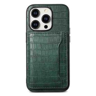 For iPhone 11 Pro Crocodile Texture Card Bag Design Full Coverage Phone Case(Green)