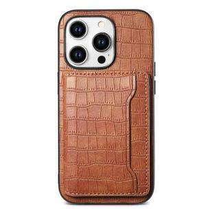 For iPhone 12 Pro / 12 Crocodile Texture Card Bag Design Full Coverage Phone Case(Brown)