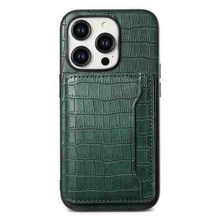 For iPhone 12 Pro Max Crocodile Texture Card Bag Design Full Coverage Phone Case(Green)