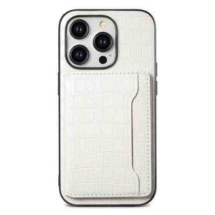 For iPhone 13 Pro Crocodile Texture Card Bag Design Full Coverage Phone Case(White)